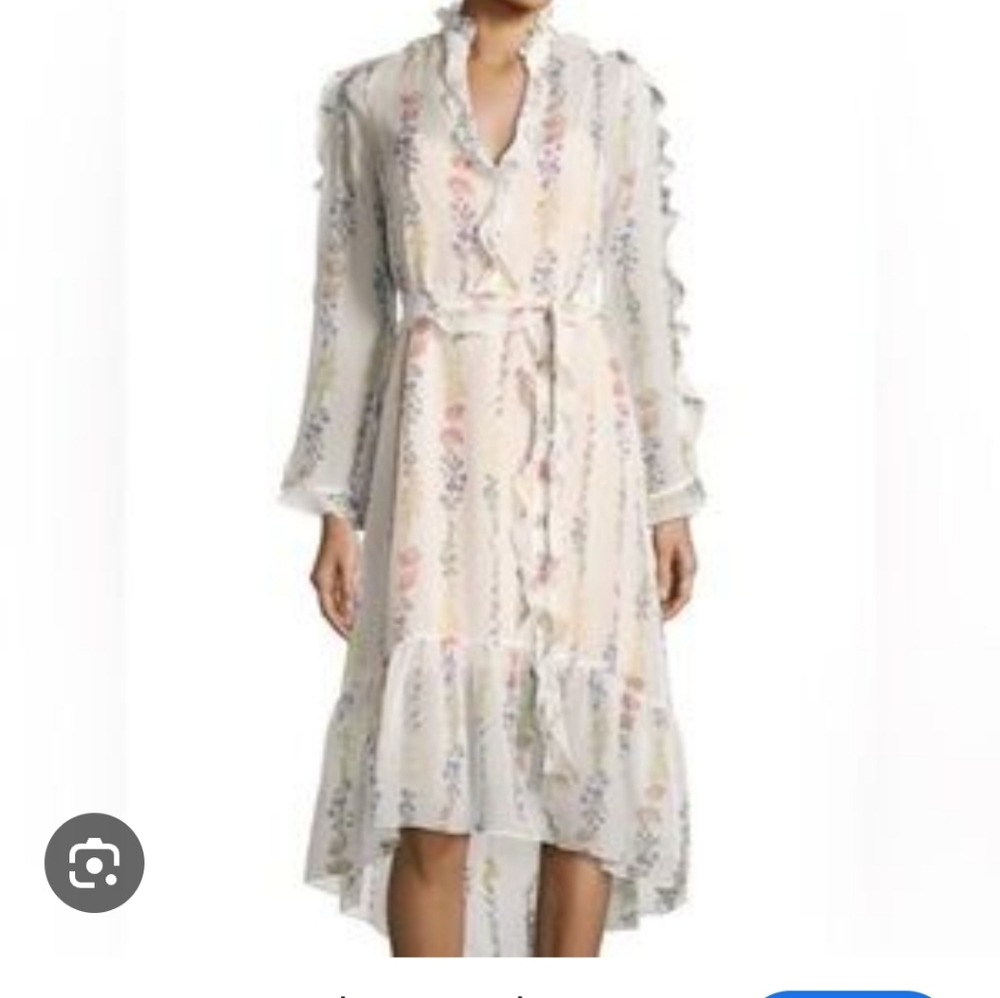 BCBGMaxAzria Cream Sheer Tiered Sundress with Bishop Sleeves - Picture 3 of 13